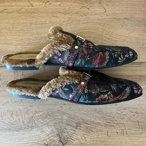 SAM EDELMAN Danica Tapestry Horsebit Fur-Lined Slip On Mule Loafer Flats Size 11 - Picture 8 of 14